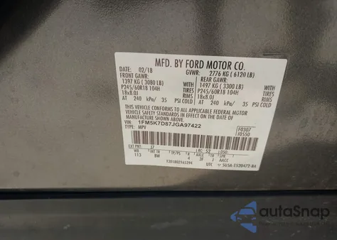 2018 Ford Explorer Xlt из США, поврежденный, VIN 1FM5K7D87JGA97422